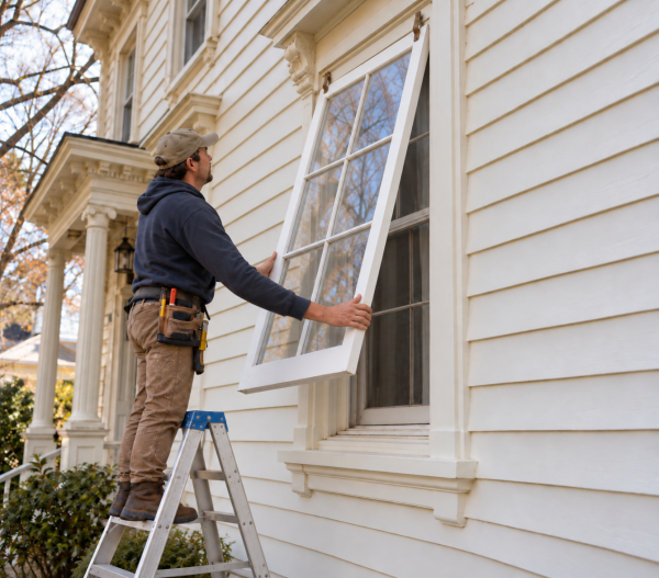 hanging a wooden storm window